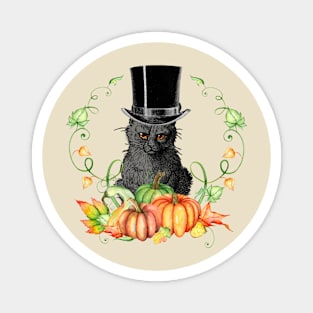 Autumn Harvest Wreath with Angry Black Kitty Cat in a Top Hat Magnet